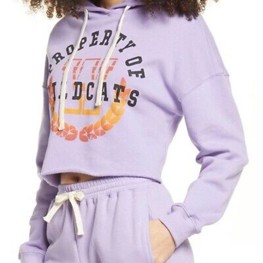 Nordstrom BP Sweater Womens Purple Hoodie Crop Property Wildcats Graphic NEW